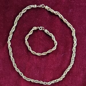 80s Gold Rope Chain Necklace and Bracelet Set